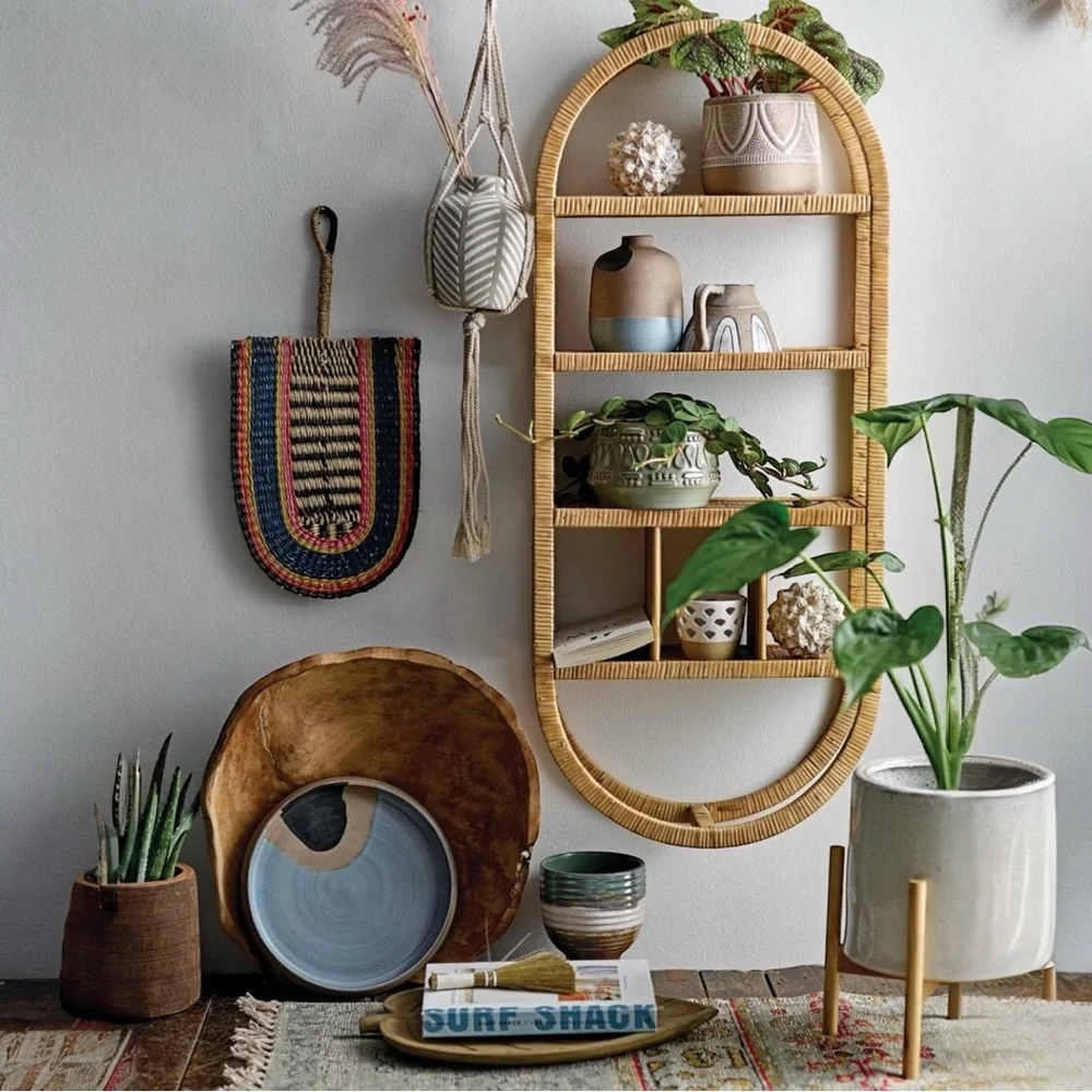 Anthropologie Rattan Oval Wall Shelf Boho Display